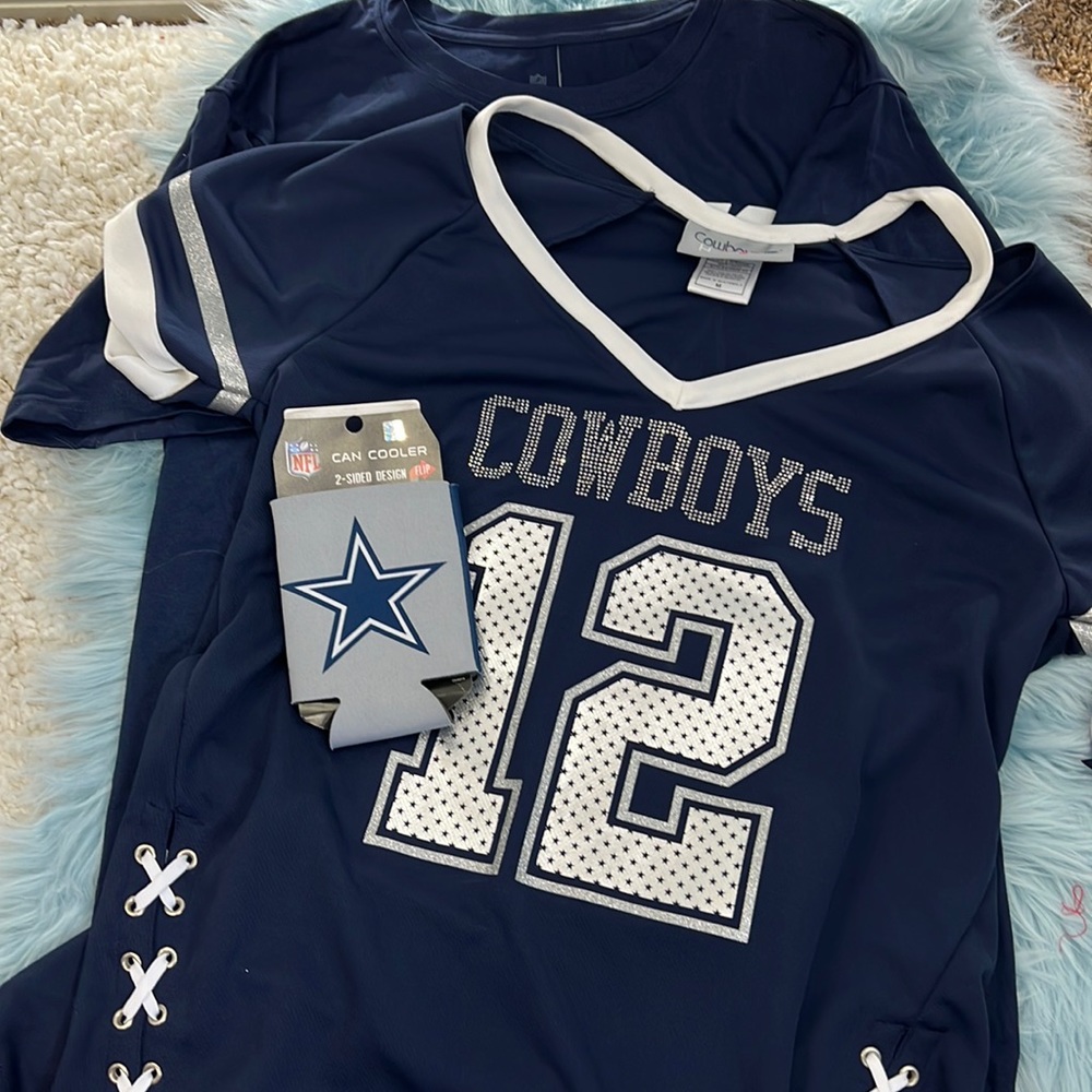 NWT Cowboys Merch! 2 shirts (m) and a Drink Koozie!